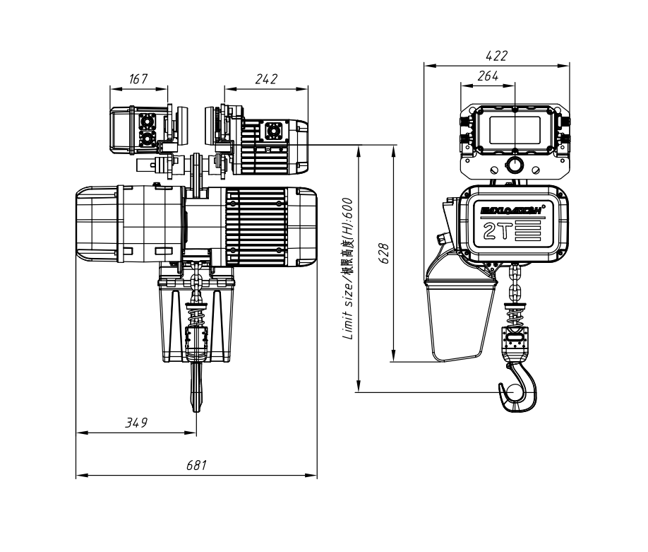 2000 kg + trolley tekening